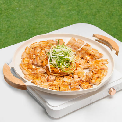 [LIHAN] Griddle Pan with wood handle 34cm Cream 