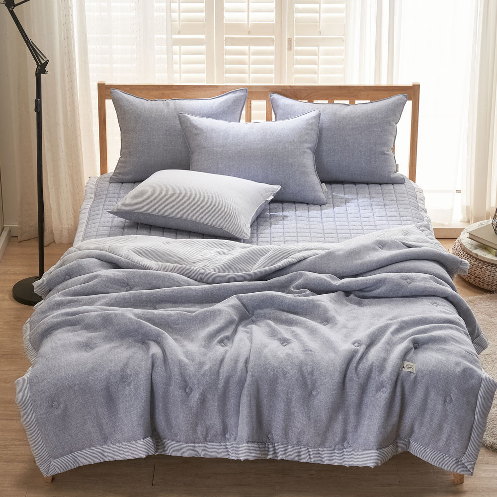 Sunny Summer Blanket Set – 100% Rayon (SS/Q) + Pillow Cover (Blue/Gray)_ Korea Direct Delivery D