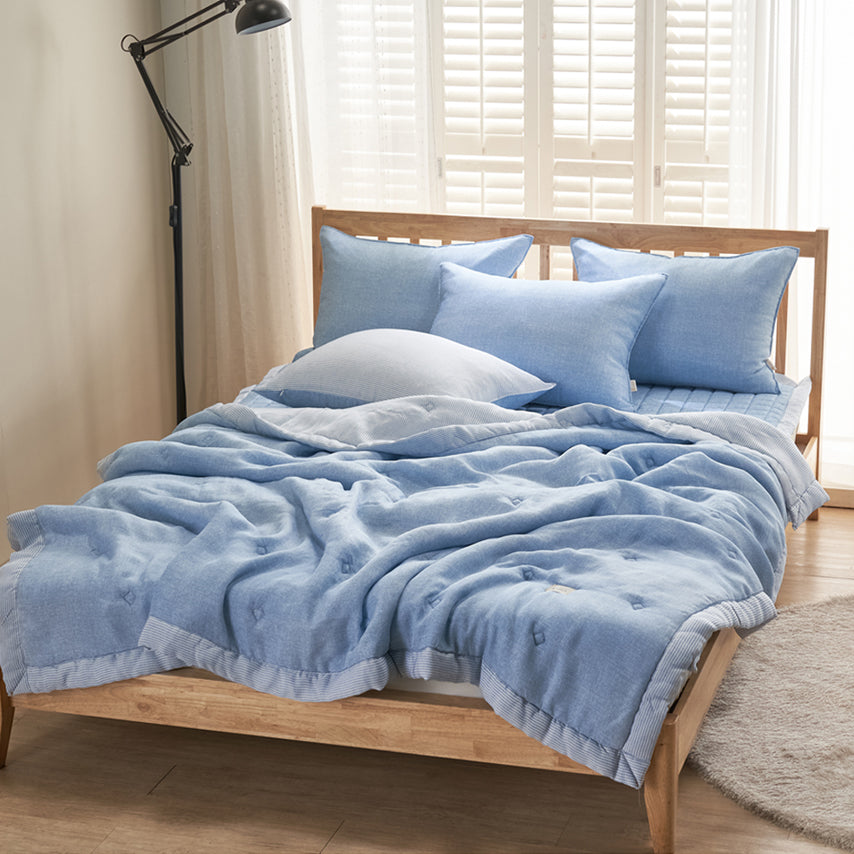 Sunny Summer Blanket Set – 100% Rayon (SS/Q) + Pillow Cover (Blue/Gray)_ Korea Direct Delivery D
