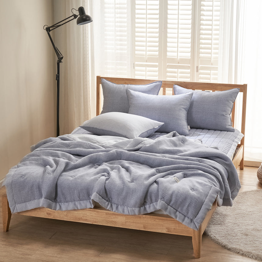 Sunny Summer Blanket Set – 100% Rayon (SS/Q) + Pillow Cover (Blue/Gray)_ Korea Direct Delivery D