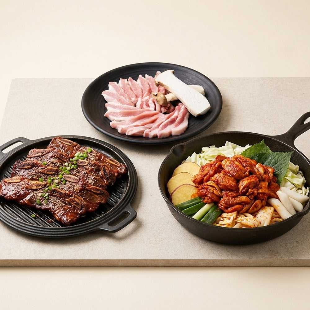 [고기파티 세트] 양념 LA 갈비 3lb + 항정살 슬라이스 1lb + 춘천 닭갈비 2lb (묶음)_ 타임딜