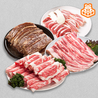 양념 LA 갈비 3lb + 차돌박이 2lb + 슬라이스 삼겹살 3lb + 항정살 슬라이스 1lb_무료배송특가